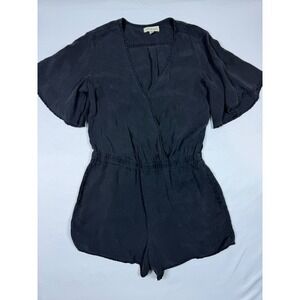 Cloth & Stone Womens Romper Washed Black Tencel Flutter Sleeve V-Neck Size M